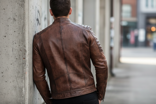 Men's Vintage Distressed Brown Leather Cafe Racer Jacket - Retro Biker Style