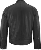 Men’s Premium Black Genuine Leather Café Racer Jacket – Quilted Shoulder Biker Style