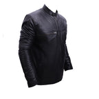 Men's Black Quilted Cafe Racer Leather Jacket - Slim Fit Biker Style