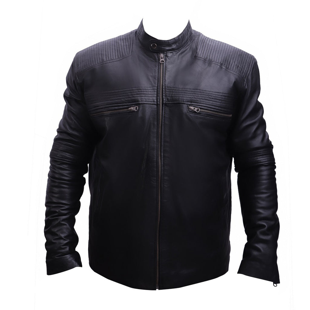 Men's Black Quilted Cafe Racer Leather Jacket - Slim Fit Biker Style