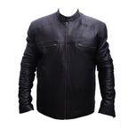 Men's Black Quilted Cafe Racer Leather Jacket - Slim Fit Biker Style