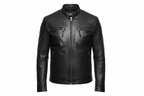 Men’s Black Genuine Leather Cafe Racer Jacket – Vintage Distressed Biker Jacket with Quilted Shoulders